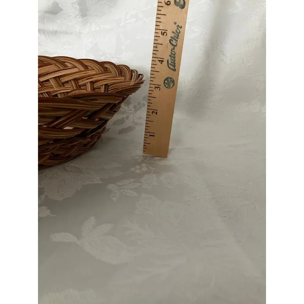 Vintage Woven Reed Bread Basket Round Handwoven Brown Tan Cream 13